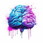 brain with colorful blue and pink paint 